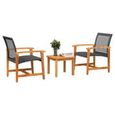 Greatstore 3dílný bistro set černý polyratan a akáciové dřevo