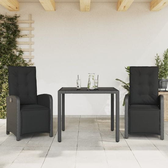 Greatstore 3dílný bistro set s poduškami černý polyratan