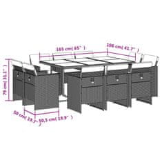 Petromila 11dílný zahradní jídelní set s poduškami černý polyratan