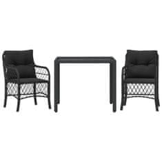 Greatstore 3dílný bistro set s poduškami černý polyratan