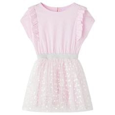 Vidaxl Dětské šaty s volánky s potiskem lesklých srdíček světle růžové 128