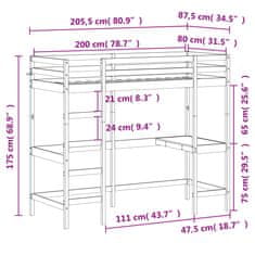 Vidaxl Dětská patrová postel se stolem 80 x 200 cm masivní borovice