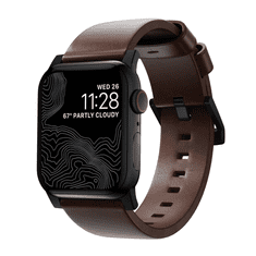 Nomad Modern Band - Kožený řemínek pro Apple Watch 45 / 49 mm, hnědý s černou