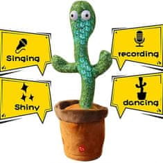 Netscroll Interaktivní plyšová hračka kaktus, která zpívá, tančí, přehrává hudbu, opakuje slova a nahrává, LED světýlka, zábavná vzdělávací hračka, která svítí, 120 písní, ideální dárek k narozeninám, CactusToy