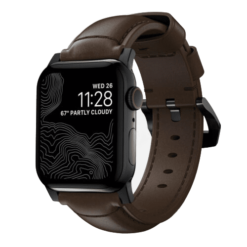 Nomad Traditional Band - Kožený řemínek pro Apple Watch 45 / 49 mm, hnědý s černou