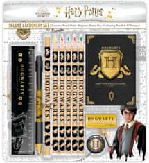 CurePink Set 11 školních a psacích pomůcek Harry Potter: Štít Bradavic (sešit, pravítko, tužka, propiska, pastelky, ořezávátko, guma)