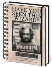 CurePink A5 blok-zápisník Harry Potter: Wanted Sirius Black kroužková vazba (14,8 x 21 cm)