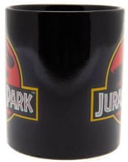 CurePink Keramický hrnek Jurský park: Logo (objem 315 ml) černý