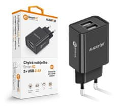 Aligator Chytrá síťová nabíječka 2,4A, 2xUSB, smart IC, černá