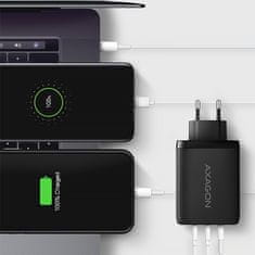 AXAGON ACU-DPQ100, GaN nabíječka do sítě 100W, 3x port (USB-A + dual USB-C), PD3.0/PPS/QC4+/Apple