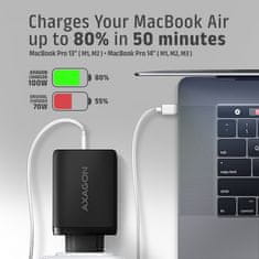 AXAGON ACU-DPQ100, GaN nabíječka do sítě 100W, 3x port (USB-A + dual USB-C), PD3.0/PPS/QC4+/Apple