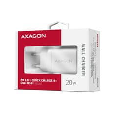 AXAGON ACU-PQ20W, nabíječka do sítě 20W, 2x port (USB-A + USB-C), PD3.0/PPS/QC4+/AFC/Apple, bílá
