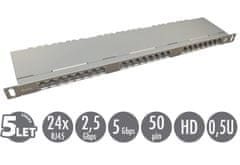 Solarix 19" patch panel 24xRJ45 CAT6 STP s vyvazovací lištou 0,5U SX24HD-6-STP-SL