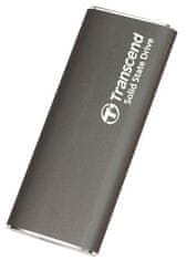 Transcend ESD265C 500GB, USB 10Gbps Type C, Externí SSD disk (3D NAND flash), kompaktní rozměry, stříbrný