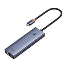 BASEUS hub Ultra Joy USB 6v1 (USB-C/1xHDMI4K30Hz/3xUSB 3.0/1xPD/RJ45) šedý