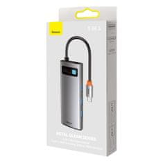 BASEUS USB Hub Metal Gleam Series 5v1 (USB-C PD 100W, 3x USB 3.0, HDMI) šedý