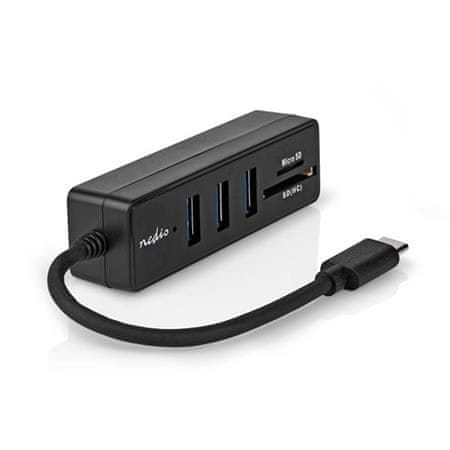 Nedis CCGB64250BK01 - USB hub| 1x USB-C | 3x USB A Zásuvka | 5 Portů | USB 3.2 Gen 1 | Napájení z USB | 5 Gbps | SD & M