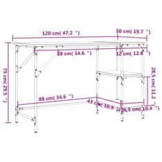 Vidaxl Psací stůl hnědý dub 120 x 50 x 75 cm kov a kompozitní dřevo