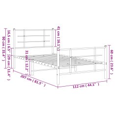 Vidaxl Kovový rám postele s hlavovým a nožním čelem bílý 107 x 203 cm