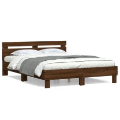 Petromila Rám postele s čelem hnědý dub 140 x 200 cm kompozitní dřevo
