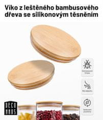 Deco Haus Dóza skleněná, hermetická, bambusové víčko, těsný závěr 150 ml, 6 ks