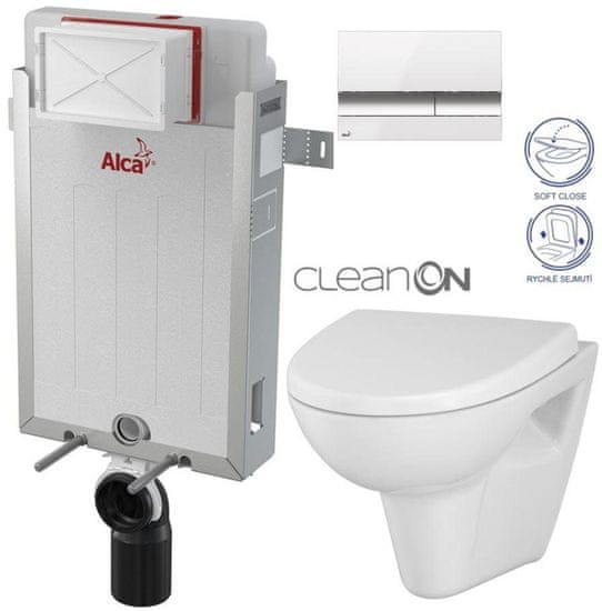 KOUPELNYMOST Alcadrain renovmodul - předstěnový instalační systém s bílým/ chrom tlačítkem m1720-1 + wc cersanit cleanon parva + sedátko (AM115/1000 M1720-1 PA1)