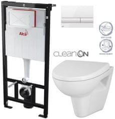 KOUPELNYMOST Alcadrain sádromodul - předstěnový instalační systém s bílým tlačítkem m1710 + wc cersanit cleanon parva + sedátko (AM101/1120 M1710 PA1)