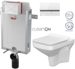 KOUPELNYMOST Alcadrain renovmodul - předstěnový instalační systém s bílým/ chrom tlačítkem m1720-1 + wc cersanit cleanon como + sedátko (AM115/1000 M1720-1 CO1)