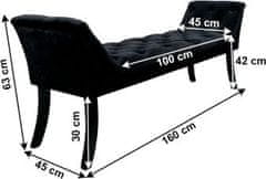 KONDELA Designová lavice, černá Velvet látka / kaučukové dřevo, Hemy