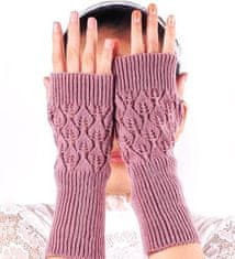 Camerazar Teplé ažurové rukavice bez prstů, růžová, akrylová příze, 20x7 cm