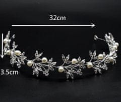 Camerazar Stříbrná svatební čelenka Tiara s křišťálovou zirkonií, délka 30 cm, šířka 3 cm