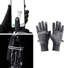 Camerazar Pánské zateplené dotykové rukavice pro venkovní sporty, šedá barva, nylon a guma, 25 cm x 10,5 cm