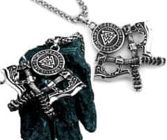 Camerazar Náhrdelník se Severskými Symboly, Sekera Amulet, Stříbrná Barva, Chirurgická Ocel, 60 cm
