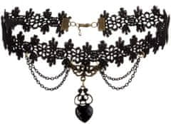 Camerazar Viktoriánský náhrdelník z černé krajky, délka 31 cm, šířka 3 cm, s přívěskem a drobnými řetízky