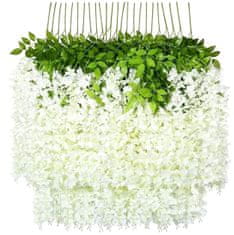 Camerazar Závěsný věnec z umělých květů vistárie, bílá, 110x20 cm, ohebný drát s plastem a látkou