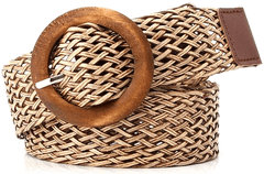 Camerazar Dámský pletený opasek s dřevěnou kolovou sponou, šířka 3,5 cm, délka 107 cm, plast