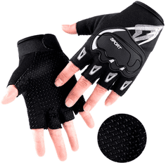 Camerazar Univerzální cyklistické rukavice s nastavitelným suchým zipem, černá/bílá, nylon/semiš, šířka 10 cm