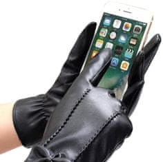 Camerazar Dámské teplé rukavice z ekokůže s dotykovou funkcí, černé, univerzální velikost
