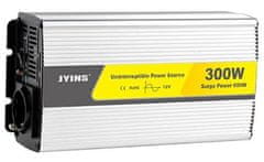 Měnič 12V/230V+UPS 300W, JYINS, čistá sinusovka, zásuvka EURO