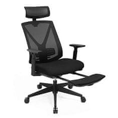 shumee OBN61BKV1 Ergonomická kancelářská židle s podnožkou, psací židle s bederní opěrkou, nastavitelná hlavová a loketní opěrka, výškové nastavení a funkce kolébky, nosnost 150 kg, černá