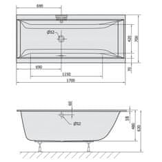 POLYSAN CLEO SLIM obdélníková vana 170x70x48cm, bílá 74611S - Polysan