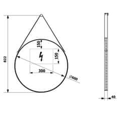 SAPHO ORBITER kulaté zrcadlo s LED osvětlením ? 60cm, kožený pásek, černá mat ORL060 - Sapho