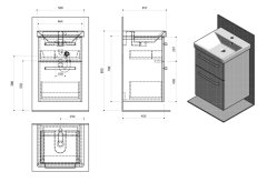 SAPHO THEIA umyvadlová skříňka 46,4x70x44,2cm, 2xzásuvka, borovice rustik TH050-1616 - Sapho
