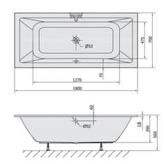 POLYSAN KRYSTA SLIM obdélníková vana 180x70x39cm, bílá 72906S - Polysan