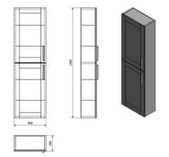 SAPHO AMIA skříňka vysoká 40x140x20cm, levá/pravá, dub Collingwood AM030-1919 - Sapho