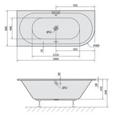 POLYSAN VIVA L SLIM asymetrická vana 185x80x47cm, bílá 72099S - Polysan