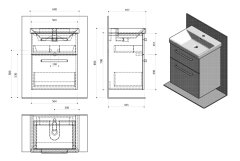 SAPHO THEIA umyvadlová skříňka 56,4x70x44,2cm, 2xzásuvka, borovice rustik TH060-1616 - Sapho