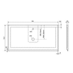 SAPHO TREOS pracovní deska 966x513 mm, rockstone, bílá mat TX097-0101 - Sapho