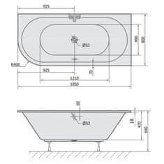 POLYSAN VIVA R SLIM asymetrická vana 185x80x47cm, bílá 72129S - Polysan