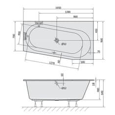 POLYSAN ASTRA WR SLIM asymetrická vana 165x90x48cm, bílá 31611S - Polysan